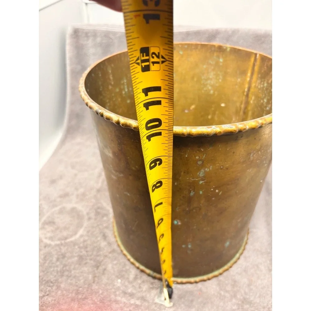 Vintage Brass Wastebasket Trash Can 10